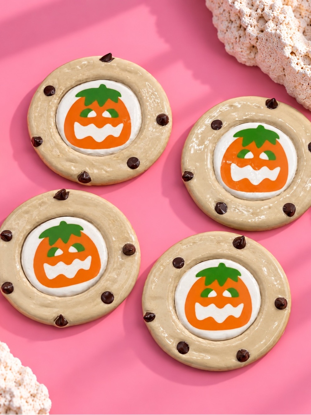 Pillsbury Style Cookie Coasters — Halloween Decor — Set of 4 — Vanilla Tone